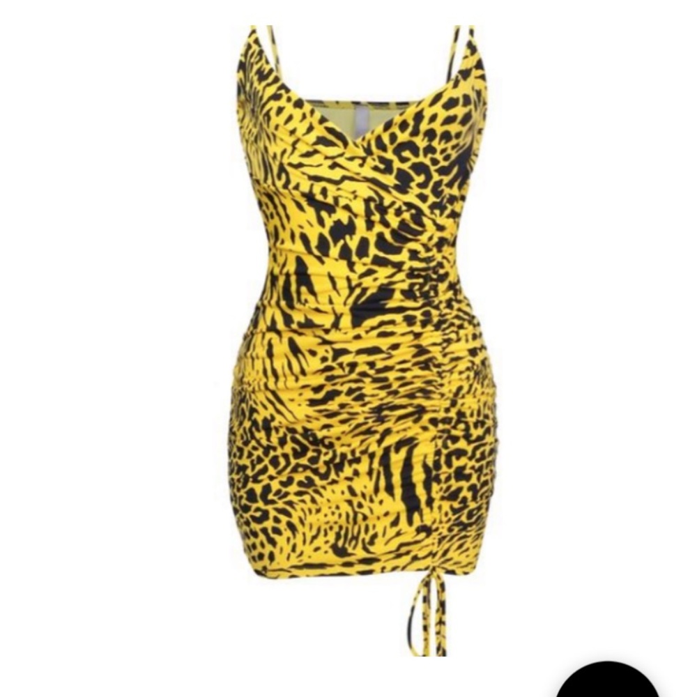 Yellow mini safari ruched dress